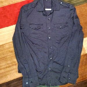 Express design studio small. Black and white striped thin fit button-down